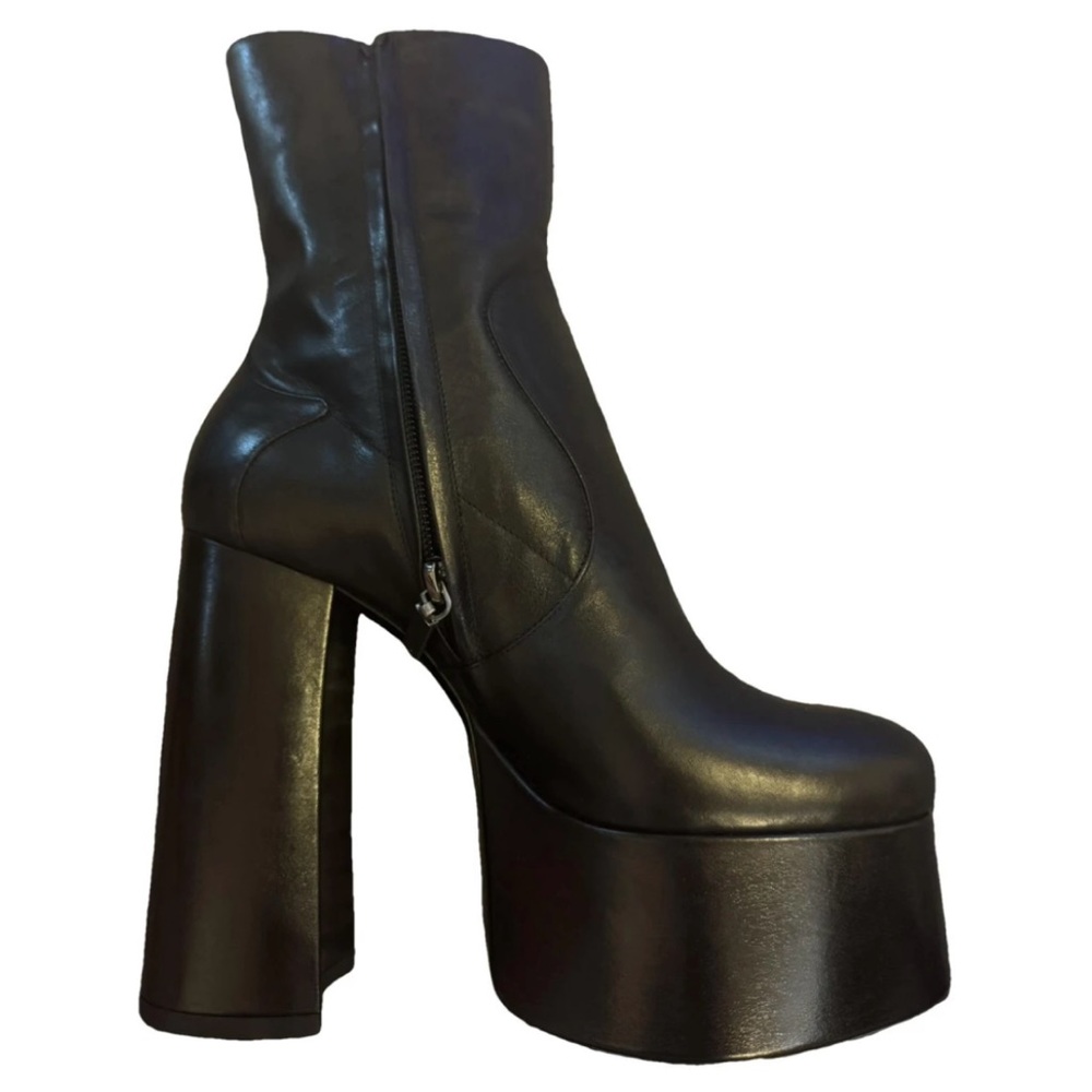 Saint Laurent Billy Black Leather Platform Ankle Heel Boot Size EU 38